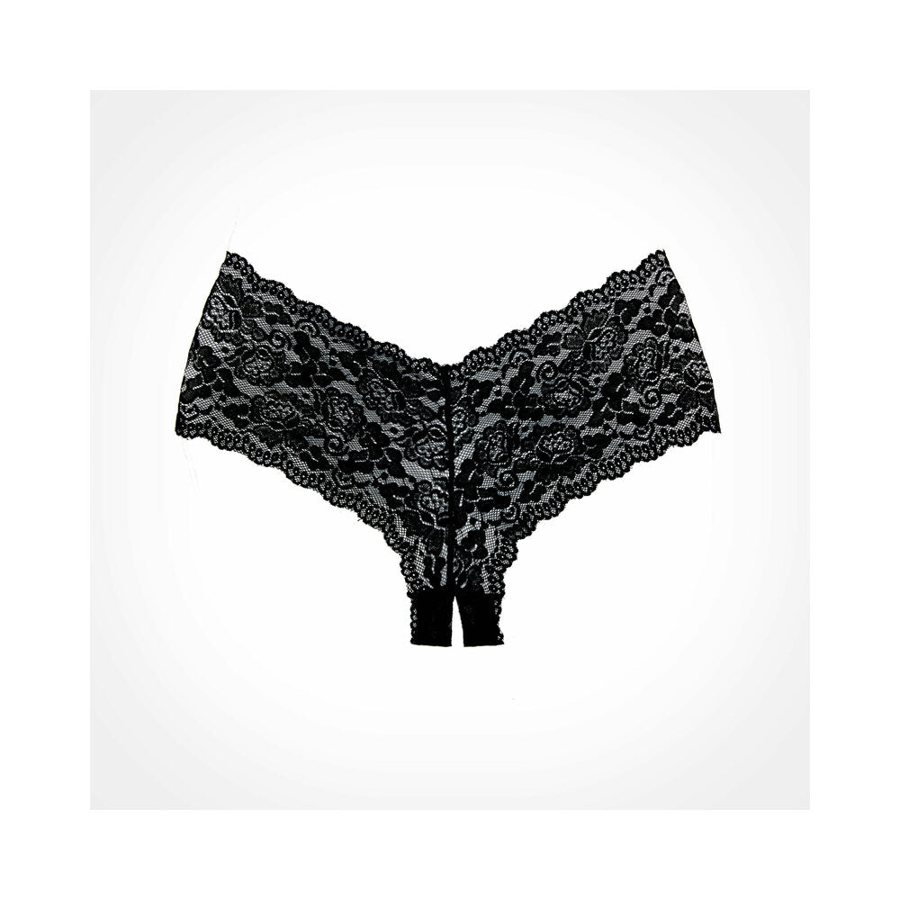 Allure Adore Candy Apple Panty – Crotchless Lace Booty Short – Black