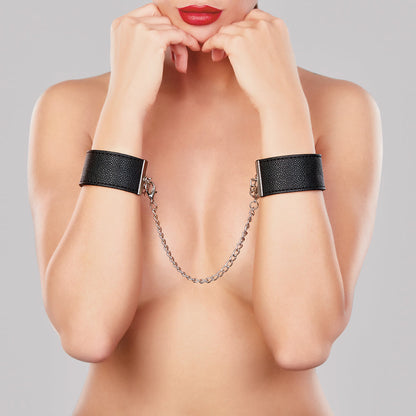 Allure Adore Lust in Love Wrist Cuffs with Connector Chain – Black