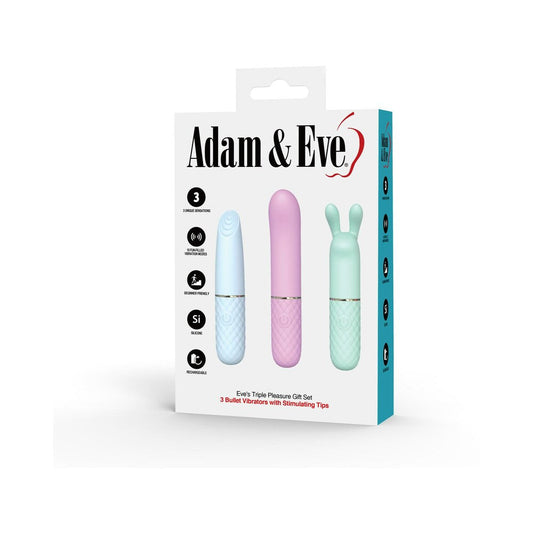 Adam & Eve Eve's Triple Pleasure Gift Set – Trio of Rechargeable Bullet Vibrators – Assorted Colors