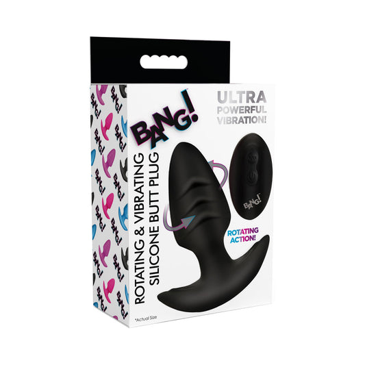 BANG! Rotating & Vibrating Silicone Butt Plug with Remote – Black