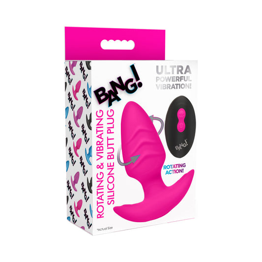 BANG! Rotating & Vibrating Silicone Butt Plug with Remote – Pink
