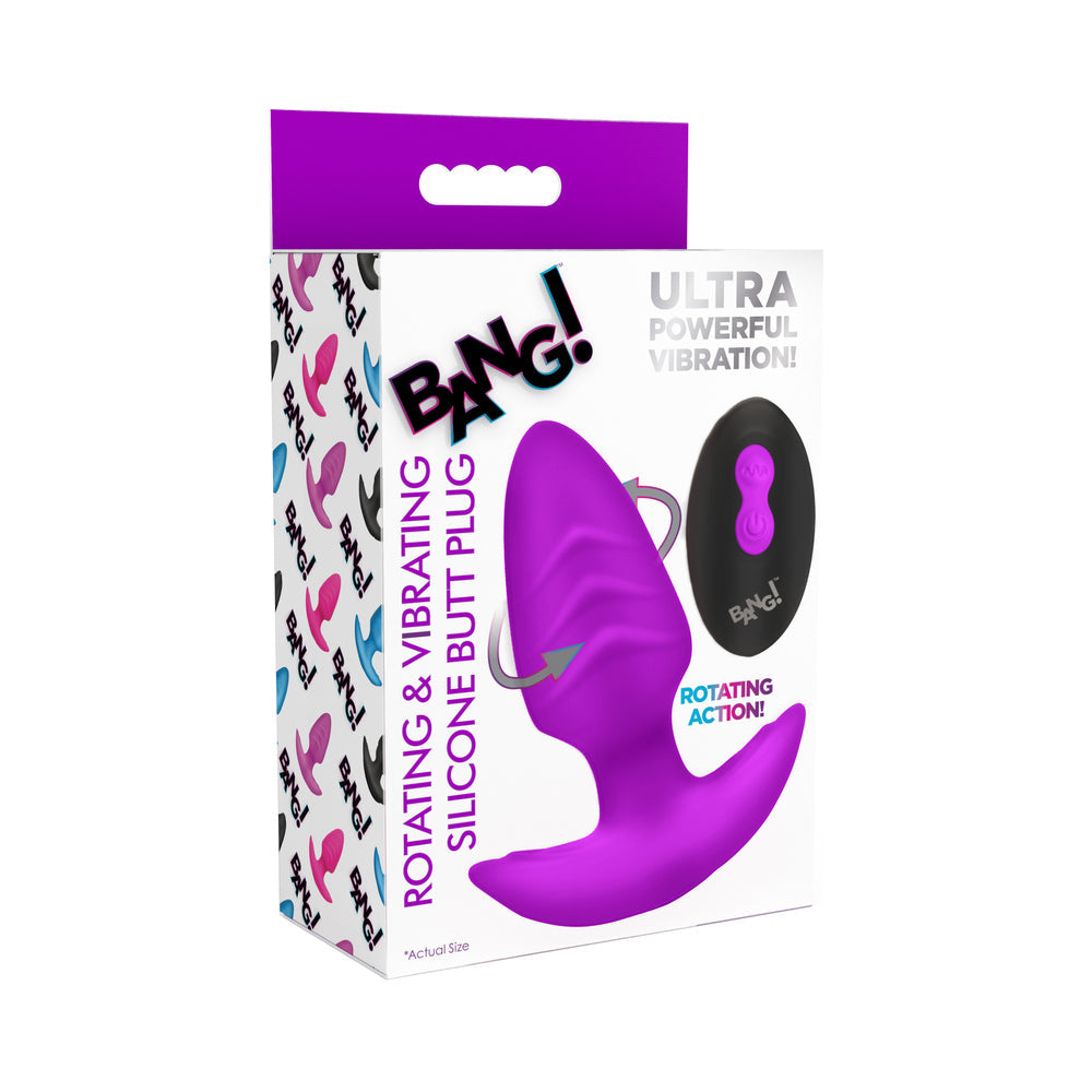 BANG! Rotating & Vibrating Silicone Butt Plug with Remote - Purple