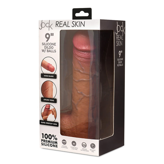 JOCK Real Skin 9 in. Silicone Dildo with Balls - Tan