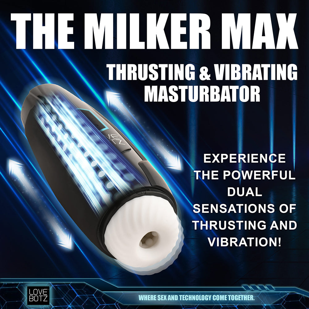 LoveBotz The Milker Max Thrusting & Vibrating Masturbator – Black