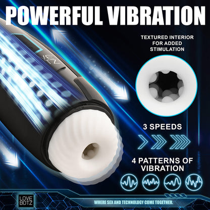 LoveBotz The Milker Max Thrusting & Vibrating Masturbator – Black