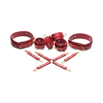 Master Series Thigh & Wrist Hog Tie Restraints – Red – Vegan Leather