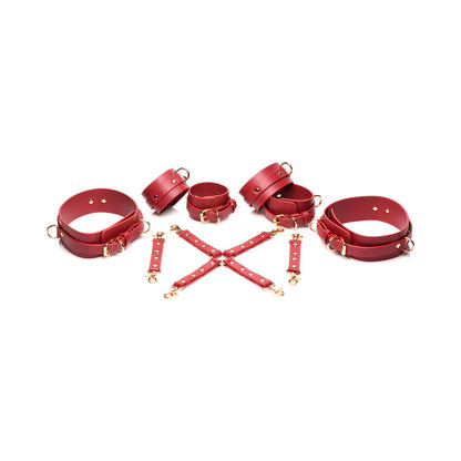Master Series Thigh & Wrist Hog Tie Restraints – Red – Vegan Leather