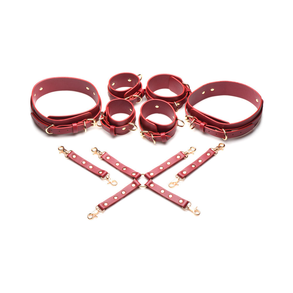 Master Series Thigh & Wrist Hog Tie Restraints – Red – Vegan Leather