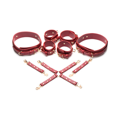 Master Series Thigh & Wrist Hog Tie Restraints – Red – Vegan Leather