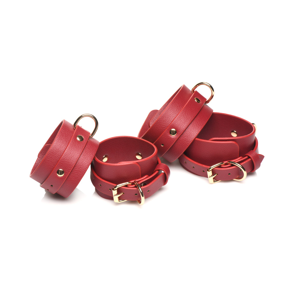 Master Series Thigh & Wrist Hog Tie Restraints – Red – Vegan Leather