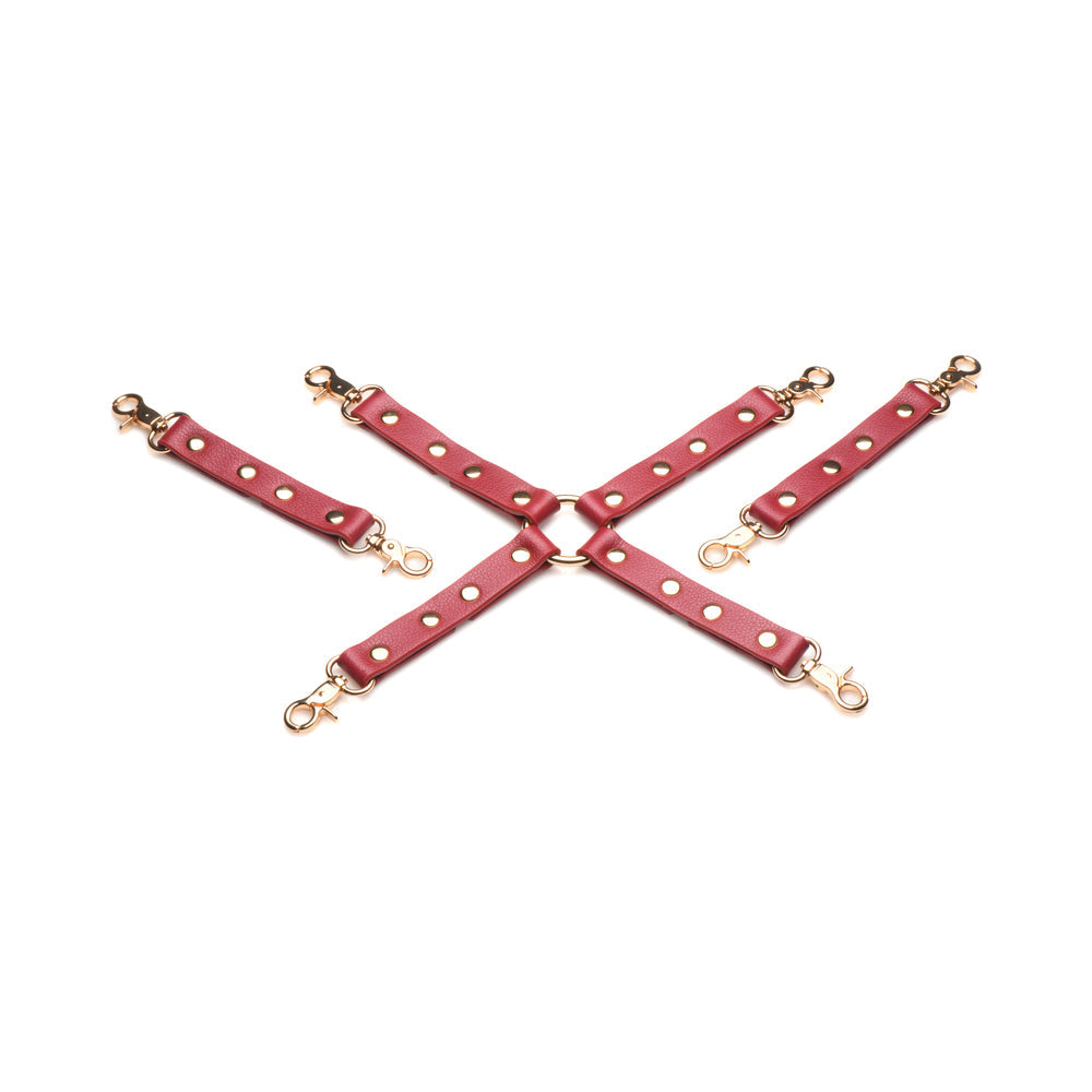 Master Series Thigh & Wrist Hog Tie Restraints – Red – Vegan Leather