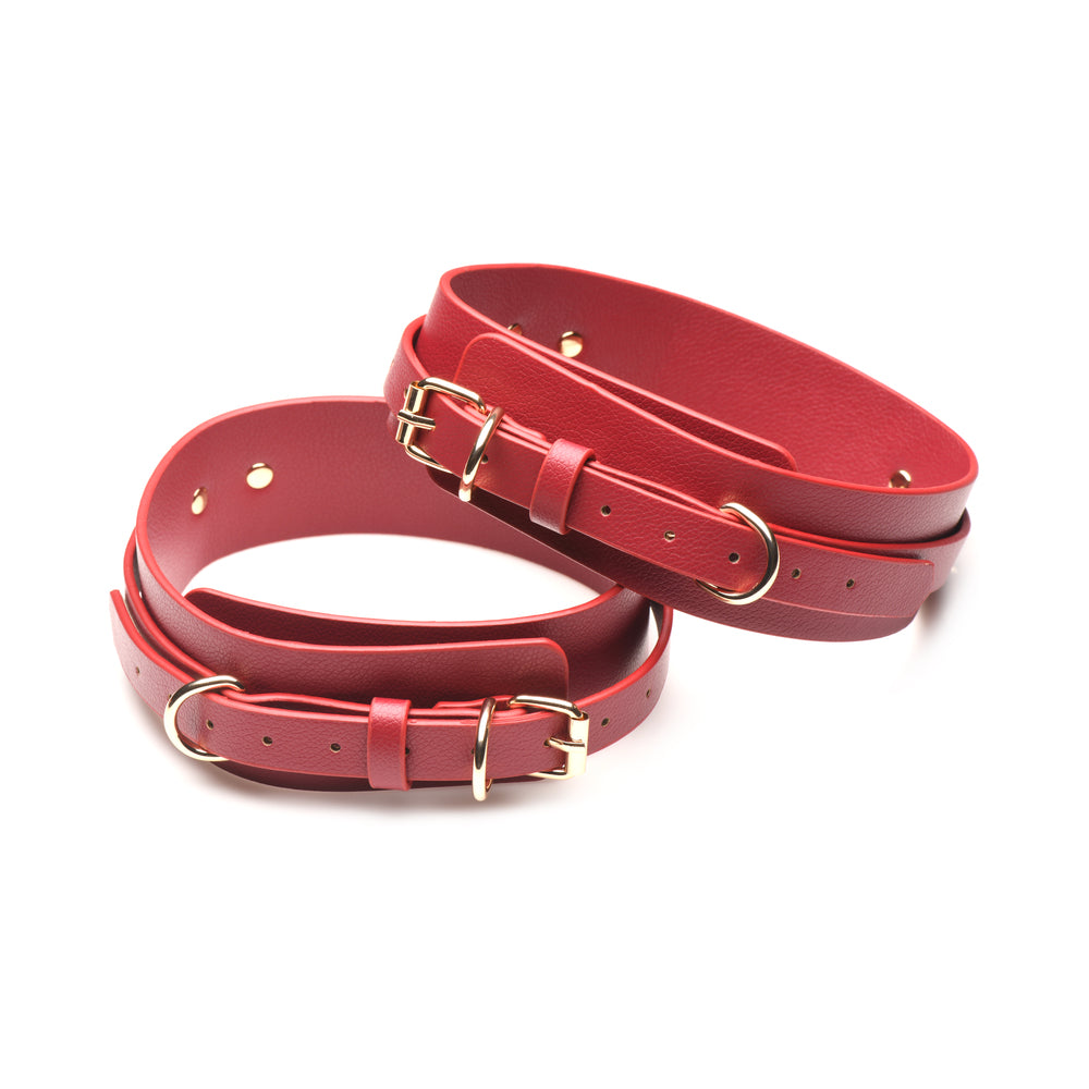 Master Series Thigh & Wrist Hog Tie Restraints – Red – Vegan Leather