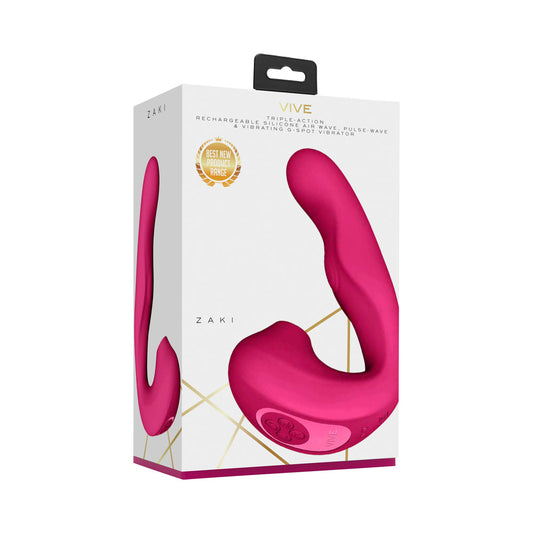 VIVE ZAKI Rechargeable Silicone G-Spot Vibrator with Pulse Wave and Suction – Hot Pink