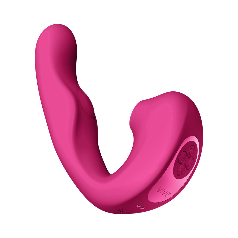 VIVE ZAKI Rechargeable Silicone G-Spot Vibrator with Pulse Wave and Suction – Hot Pink