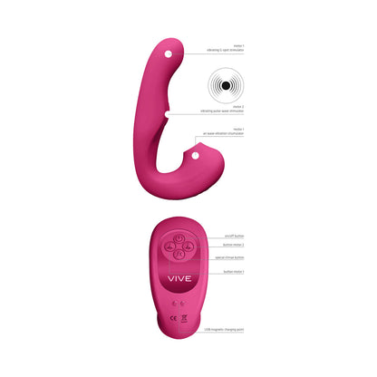 VIVE ZAKI Rechargeable Silicone G-Spot Vibrator with Pulse Wave and Suction – Hot Pink
