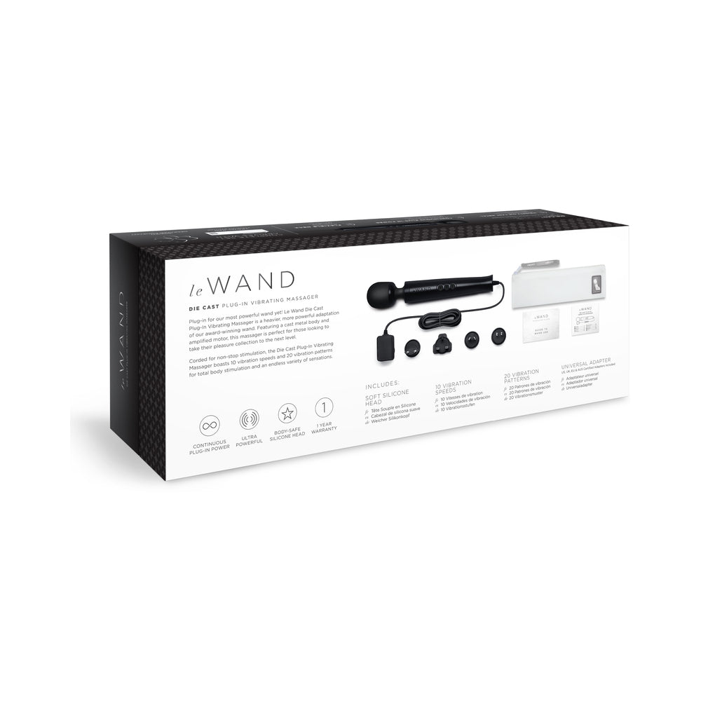 Le Wand Die Cast Plug-In Massager – Black – 10 Vibration Speeds, 20 Patterns