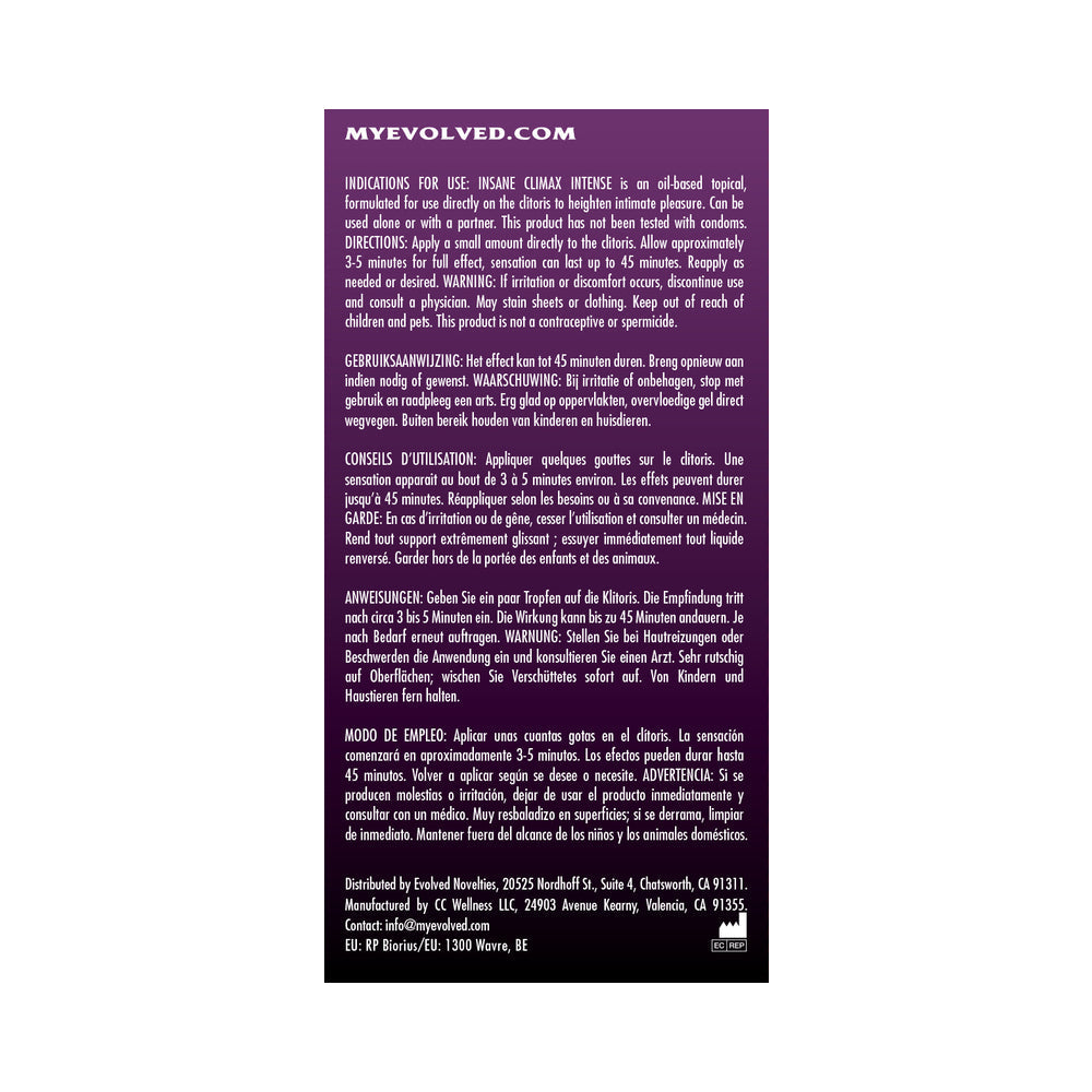 Evolved Insane Climax Intense Clitoral Stimulant – Oil-Based Topical