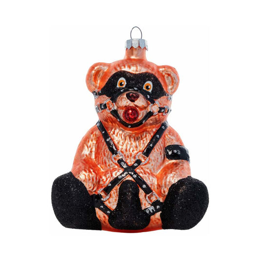 Cheeky Pornament Ready Teddy - Hand Blown Glass Ornament - Brown