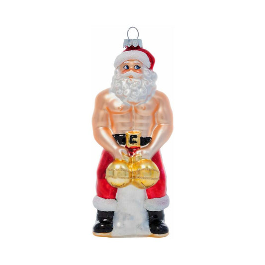 Cheeky Big Balls Claus Ornament – Hand Blown Glass – Vanilla/Ivory/Beige