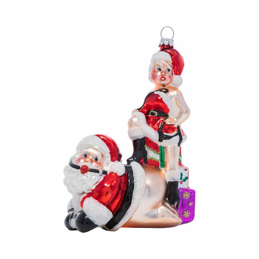 Cheeky Submissive Santa Glass Ornament – Red