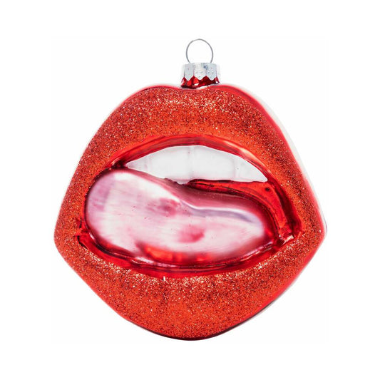 Cheeky Hot Lips Ornament – Hand Blown Glass – Ruby Red