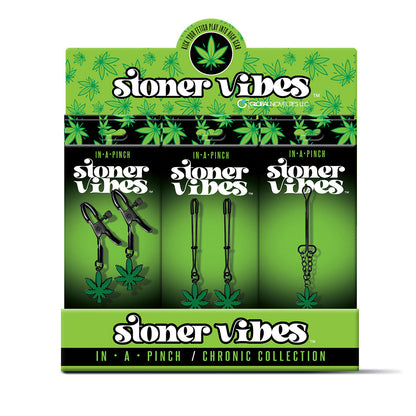 Stoner Vibes Chronic Collection 15-Piece Display – Green Nipple and Clitoral Clamps