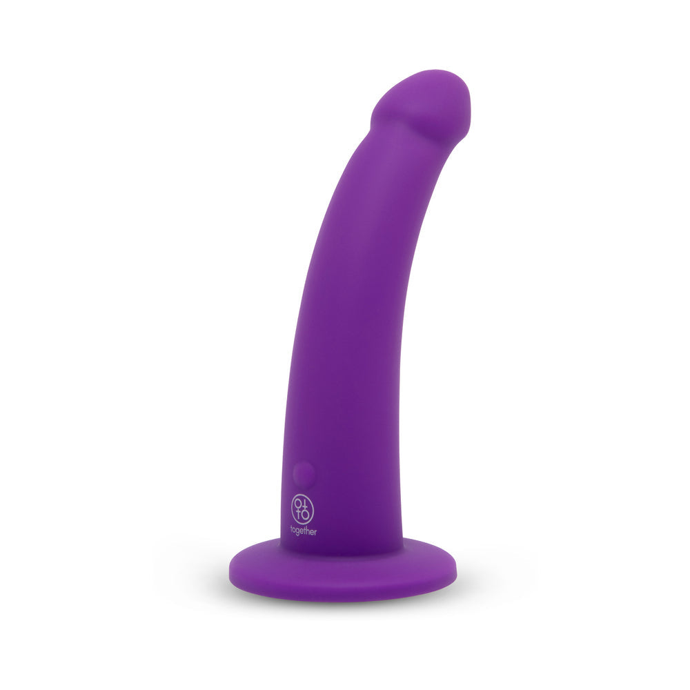 Together Tilt 7 in. Vibrating Silicone Dildo & Harness Set - Purple