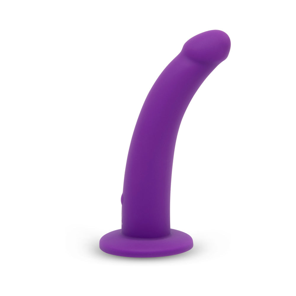 Together Tilt 7 in. Vibrating Silicone Dildo & Harness Set - Purple
