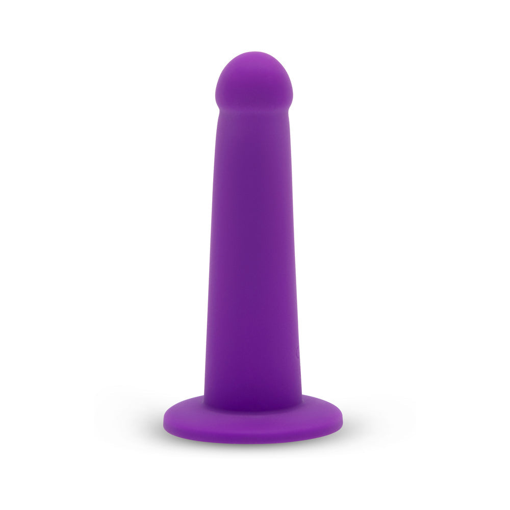 Together Tilt 7 in. Vibrating Silicone Dildo & Harness Set - Purple