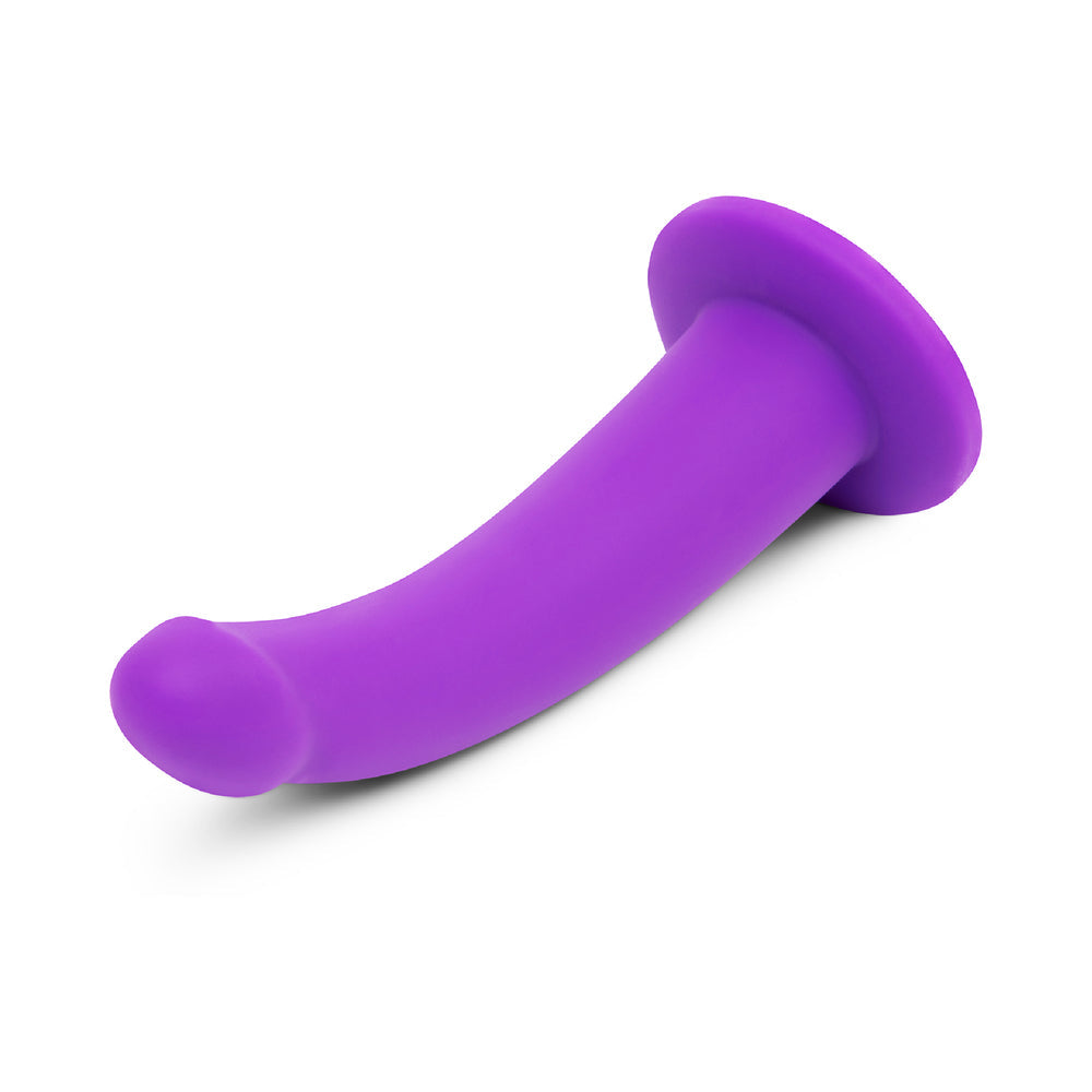 Together Tilt 7 in. Vibrating Silicone Dildo & Harness Set - Purple