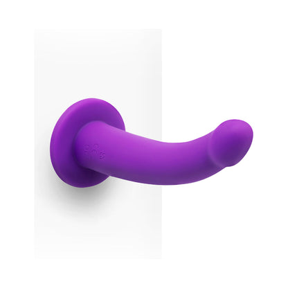 Together Tilt 7 in. Vibrating Silicone Dildo & Harness Set - Purple