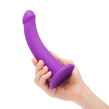 Together Tilt 7 in. Vibrating Silicone Dildo & Harness Set - Purple