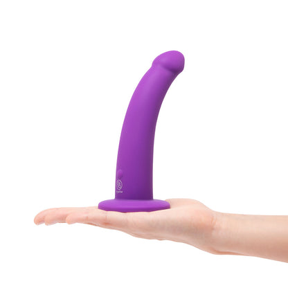 Together Tilt 7 in. Vibrating Silicone Dildo & Harness Set - Purple