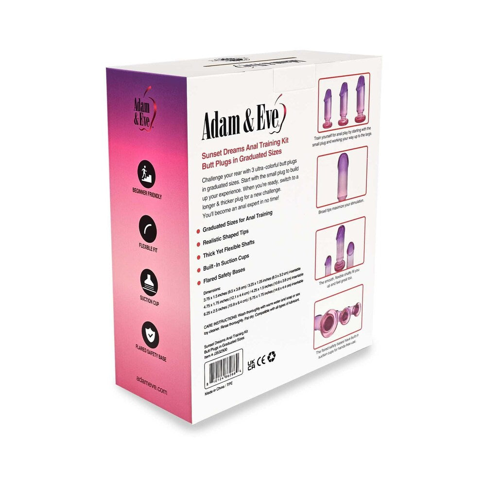 Adam & Eve Sunset Dreams Anal Plug Training Kit – Multi-Color – 3 Pack