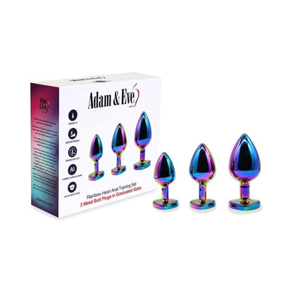 Adam & Eve Rainbow Heart Anal Plug Training Set – 3 Sizes, Chrome-Plated Aluminum