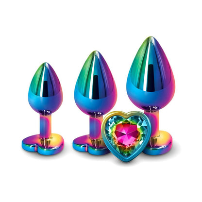 Adam & Eve Rainbow Heart Anal Plug Training Set – 3 Sizes, Chrome-Plated Aluminum
