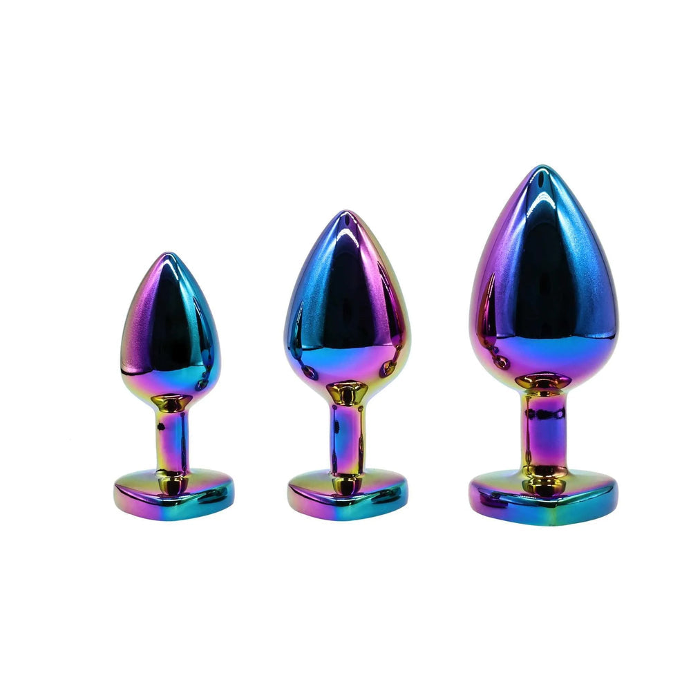 Adam & Eve Rainbow Heart Anal Plug Training Set – 3 Sizes, Chrome-Plated Aluminum
