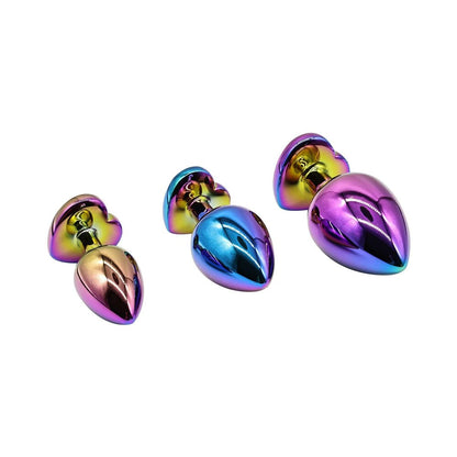 Adam & Eve Rainbow Heart Anal Plug Training Set – 3 Sizes, Chrome-Plated Aluminum
