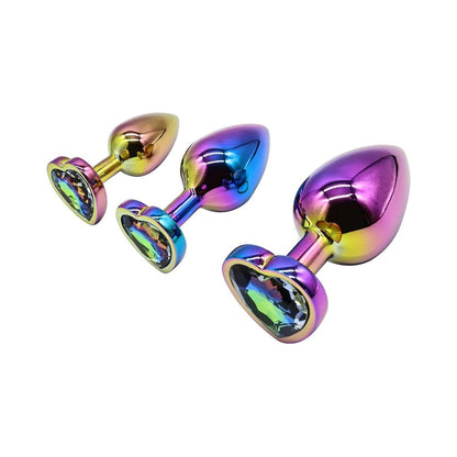 Adam & Eve Rainbow Heart Anal Plug Training Set – 3 Sizes, Chrome-Plated Aluminum