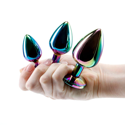 Adam & Eve Rainbow Heart Anal Plug Training Set – 3 Sizes, Chrome-Plated Aluminum