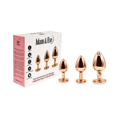 Adam & Eve Rose Gold Pink Heart Anal Plug Training Set - 3 Sizes