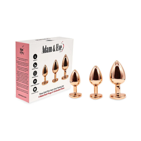 Adam & Eve Rose Gold Pink Heart Anal Plug Training Set - 3 Sizes