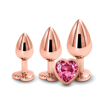Adam & Eve Rose Gold Pink Heart Anal Plug Training Set - 3 Sizes
