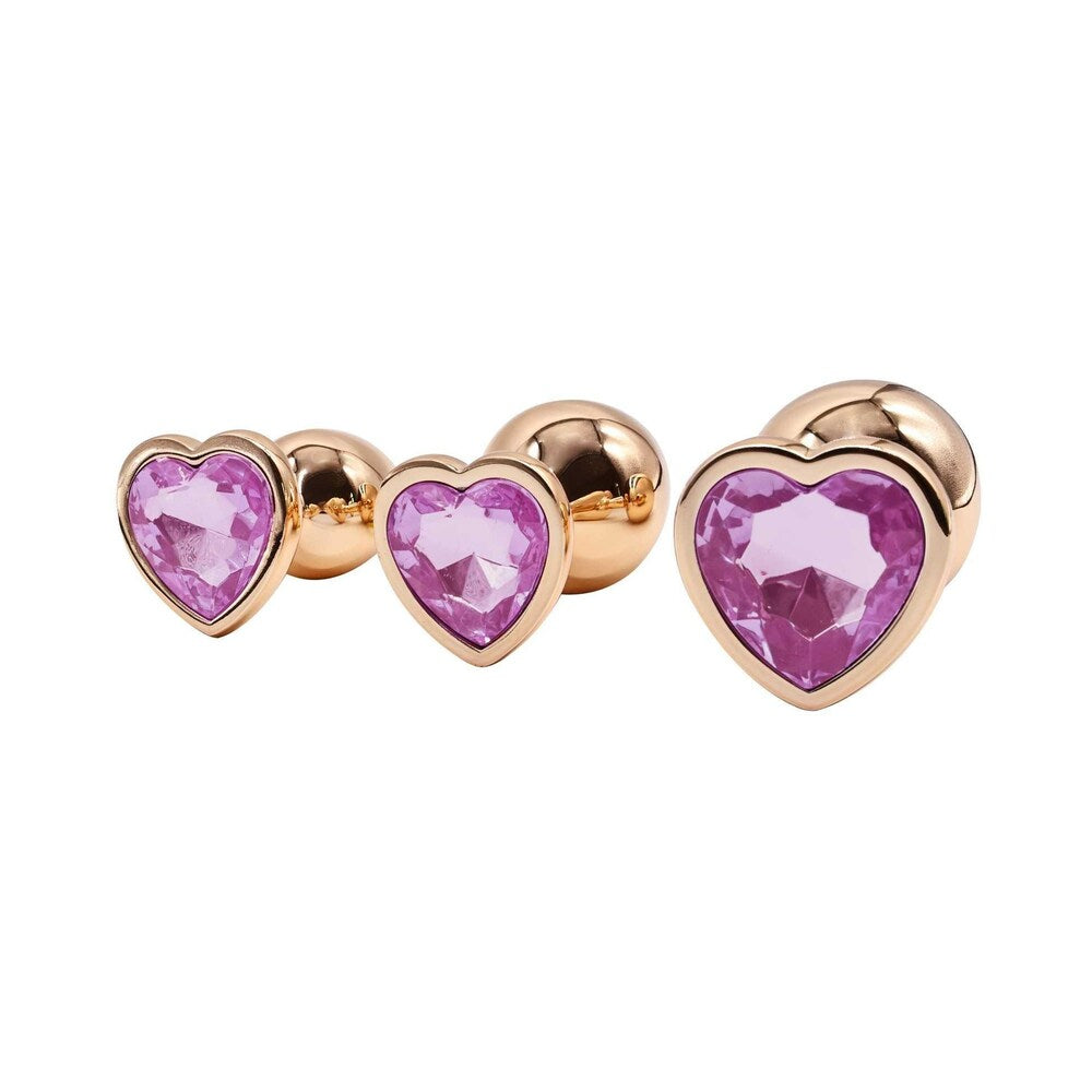 Adam & Eve Rose Gold Pink Heart Anal Plug Training Set - 3 Sizes