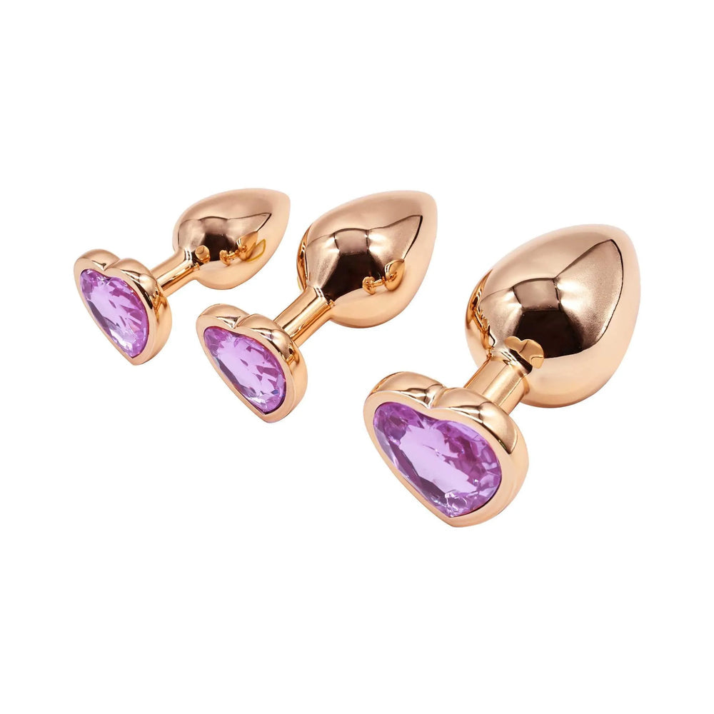 Adam & Eve Rose Gold Pink Heart Anal Plug Training Set - 3 Sizes