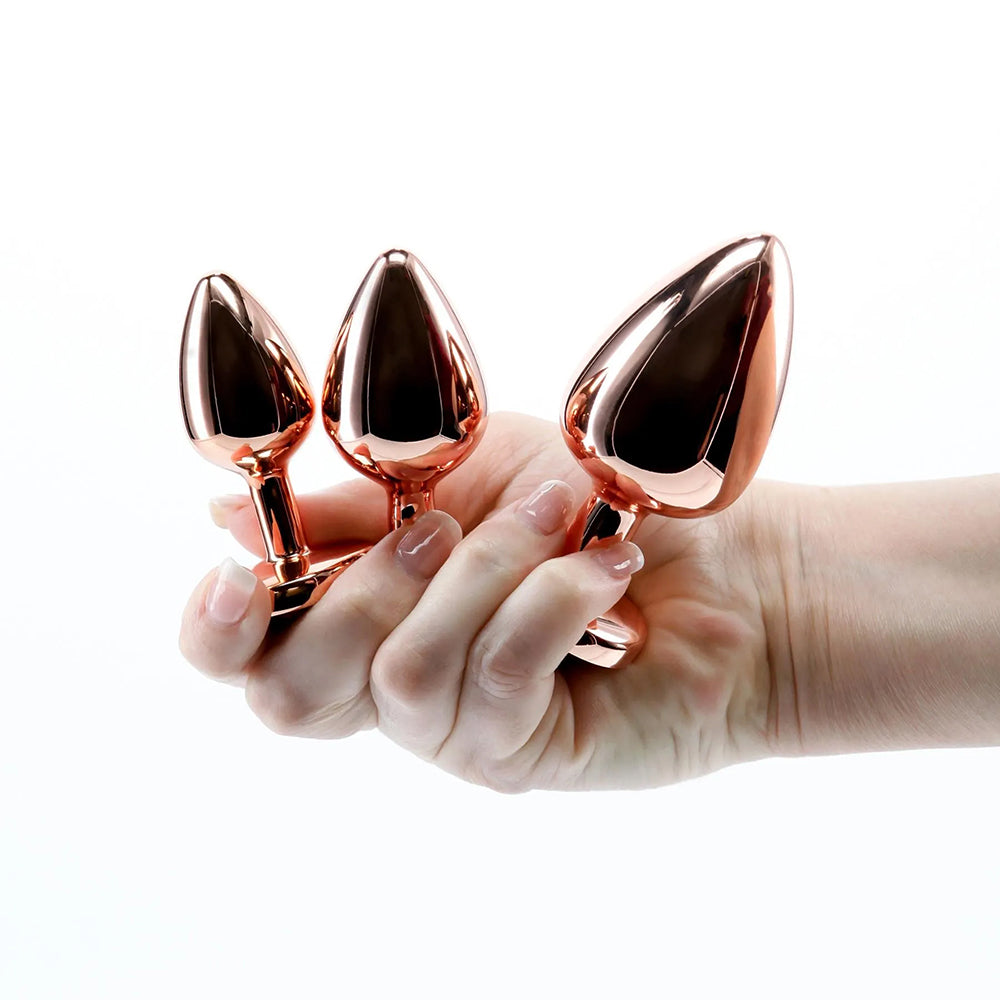 Adam & Eve Rose Gold Pink Heart Anal Plug Training Set - 3 Sizes