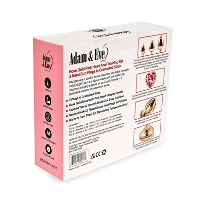 Adam & Eve Rose Gold Pink Heart Anal Plug Training Set - 3 Sizes