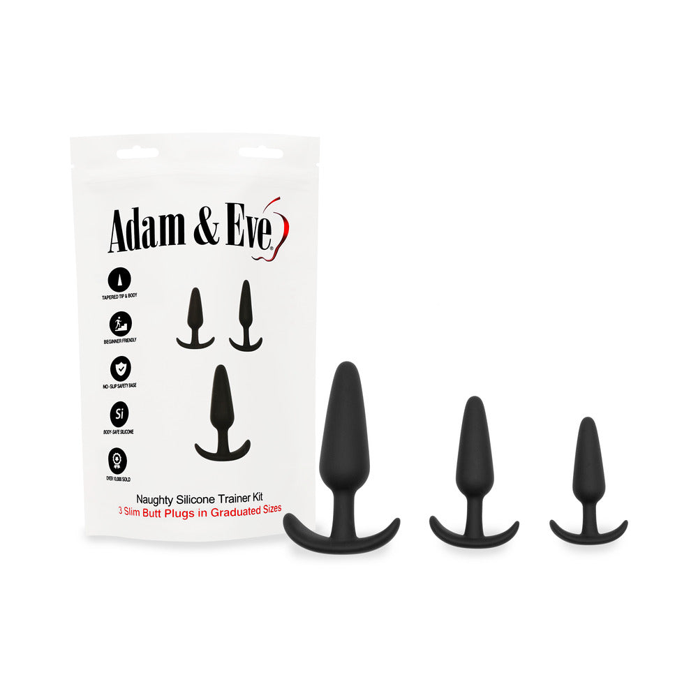 Adam & Eve Naughty Silicone Trainer Kit – Beginner Butt Plug Set – Black