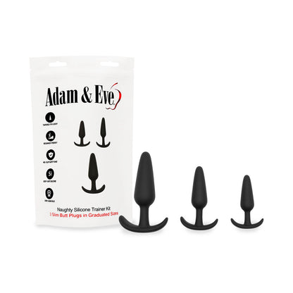Adam & Eve Naughty Silicone Trainer Kit – Beginner Butt Plug Set – Black