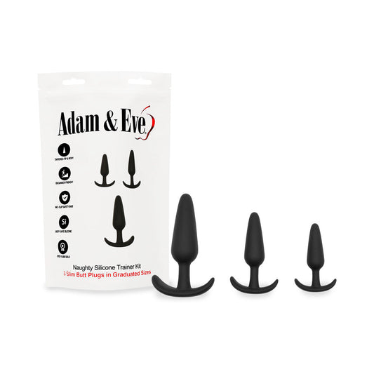 Adam & Eve Naughty Silicone Trainer Kit – Beginner Butt Plug Set – Black